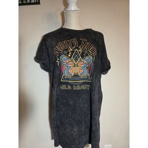 Caution To The Wind World Tour Butterfly Graphic Tee Acid Wash Boho M